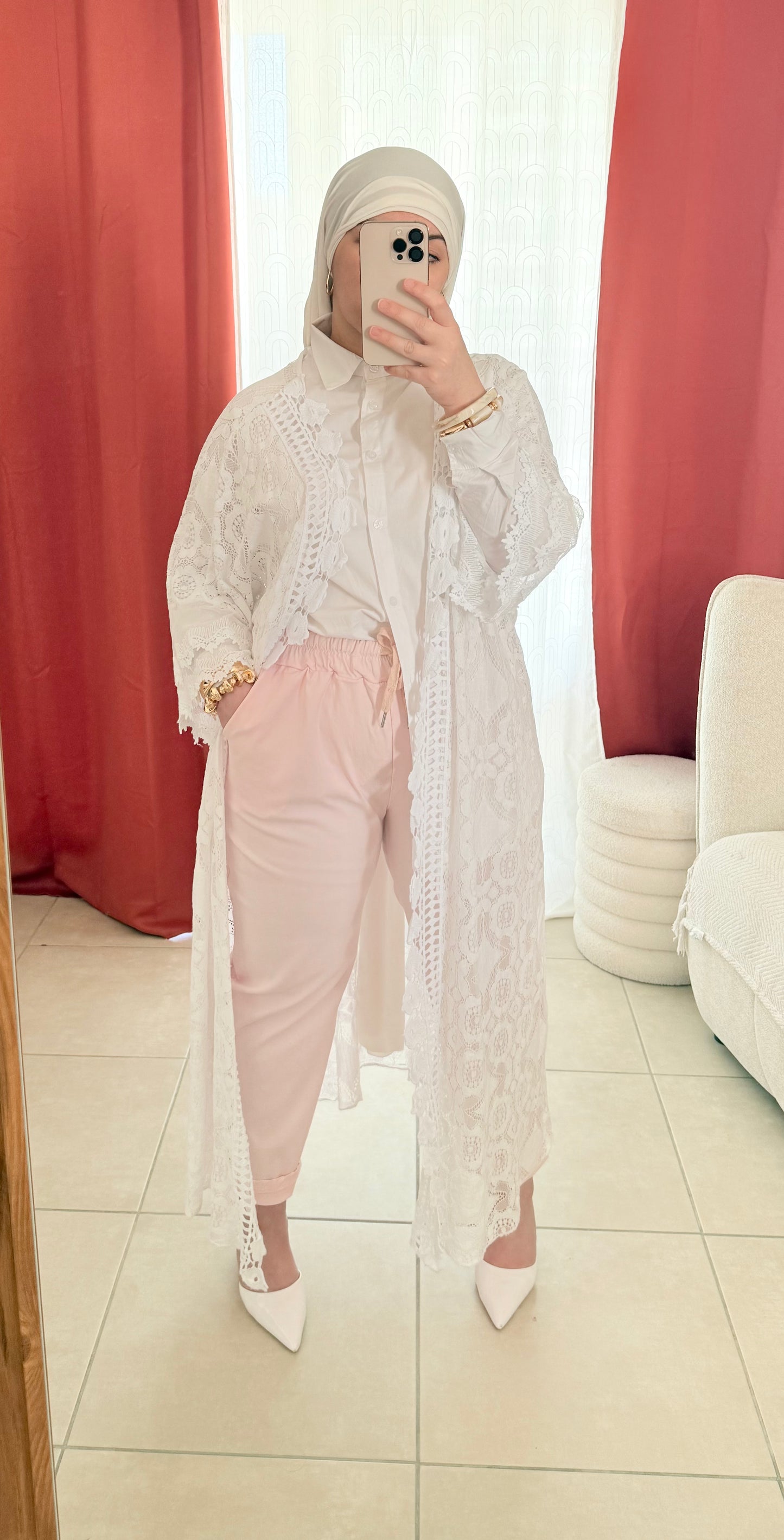 Kimono Long en Dentelle Brodé - Blanc / KDL01