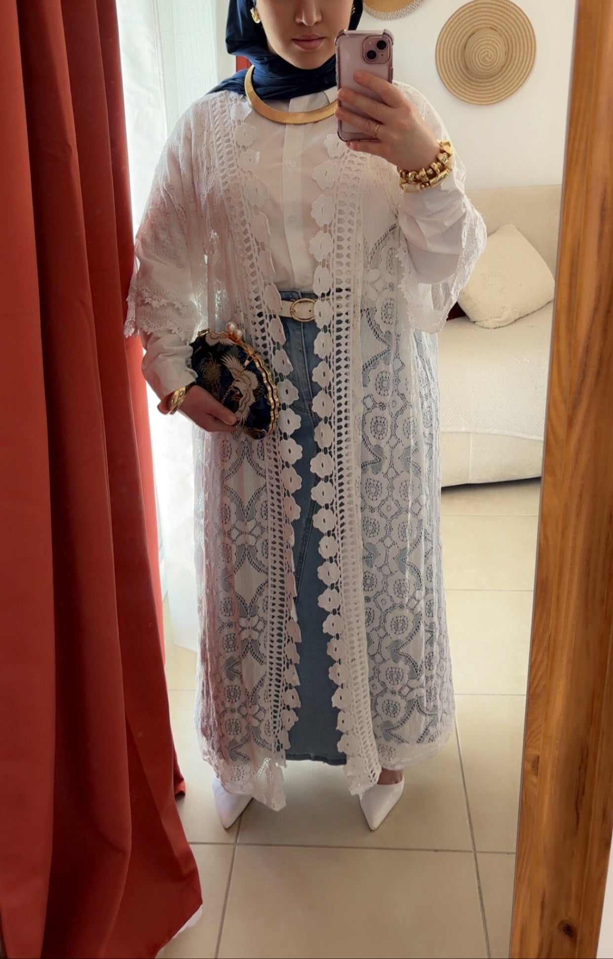Kimono Long en Dentelle Brodé - Blanc / KDL01