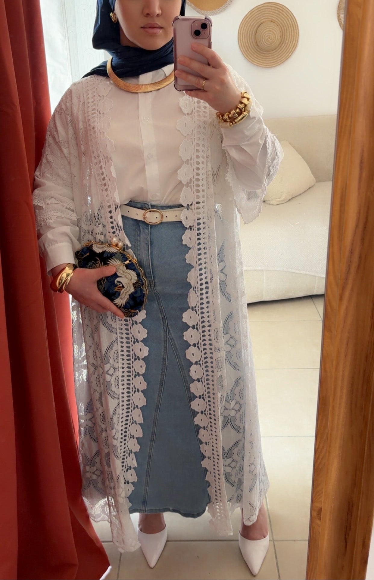 Kimono Long en Dentelle Brodé - Blanc / KDL01