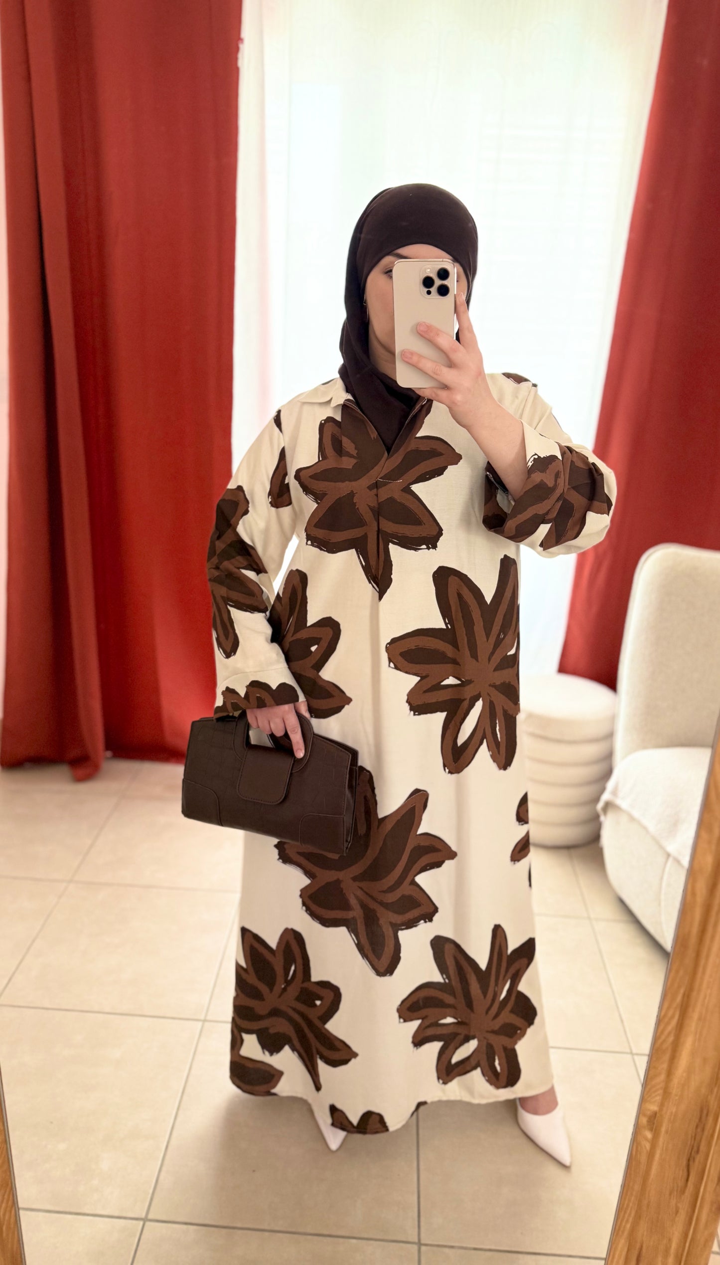 Robe Longue Imprimée Florale - Marron / RM307