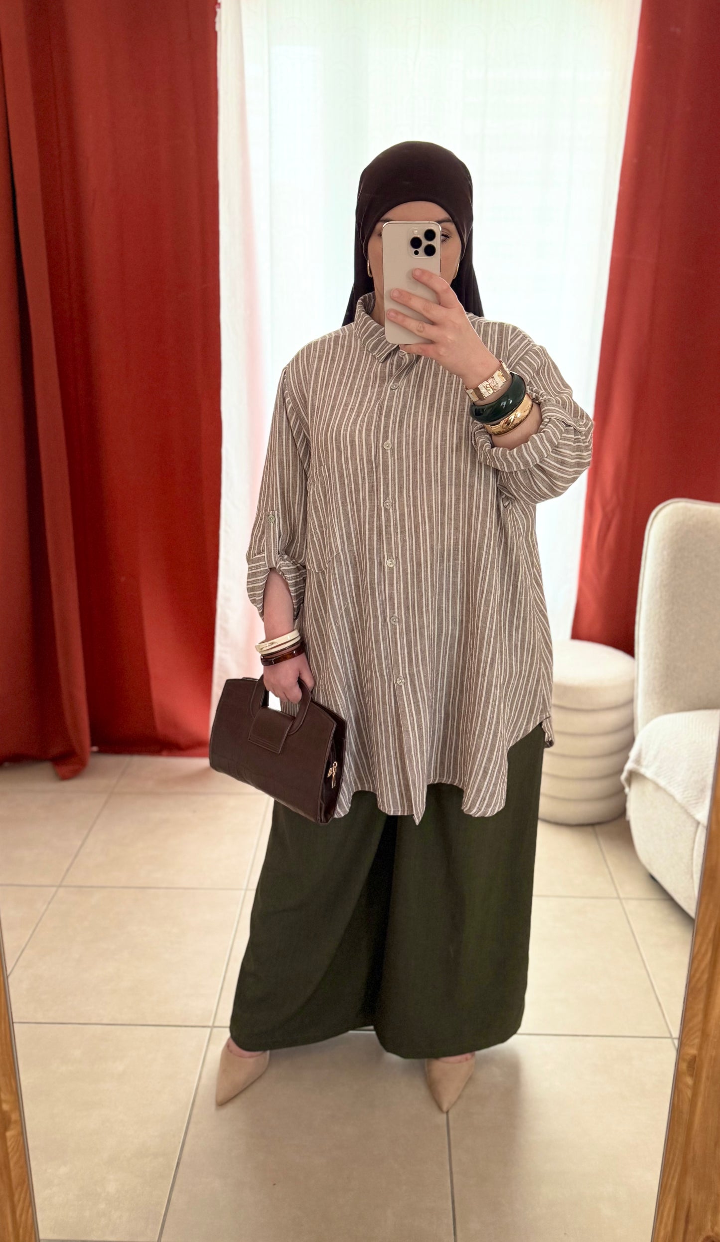 Chemise Oversize à Rayures - Beige / CO105