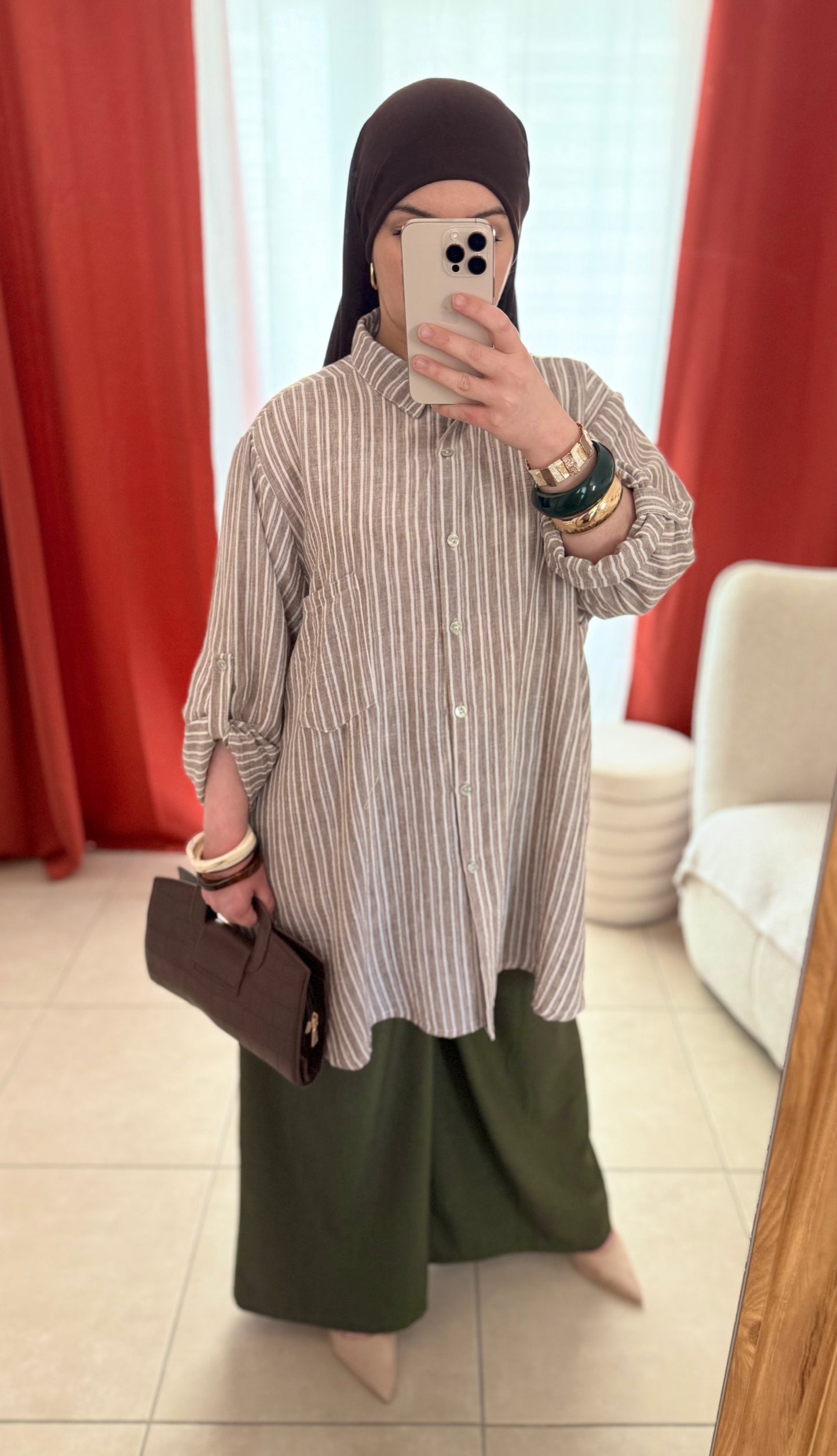 Chemise Oversize à Rayures - Beige / CO105