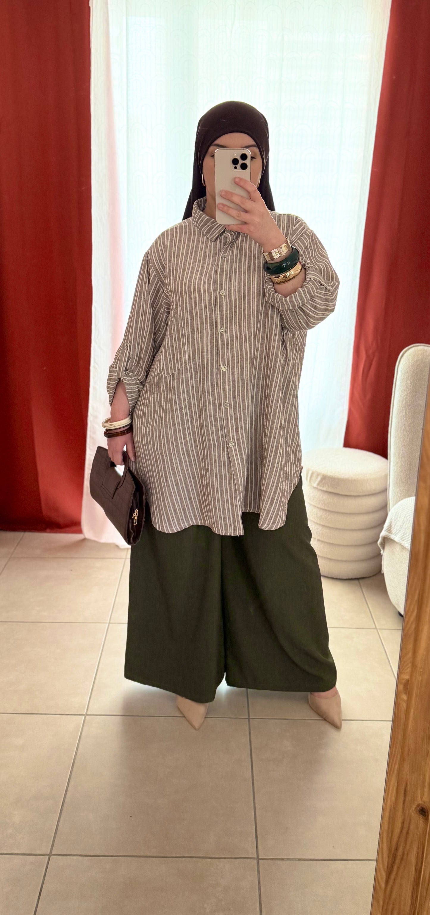 Chemise Oversize à Rayures - Beige / CO105