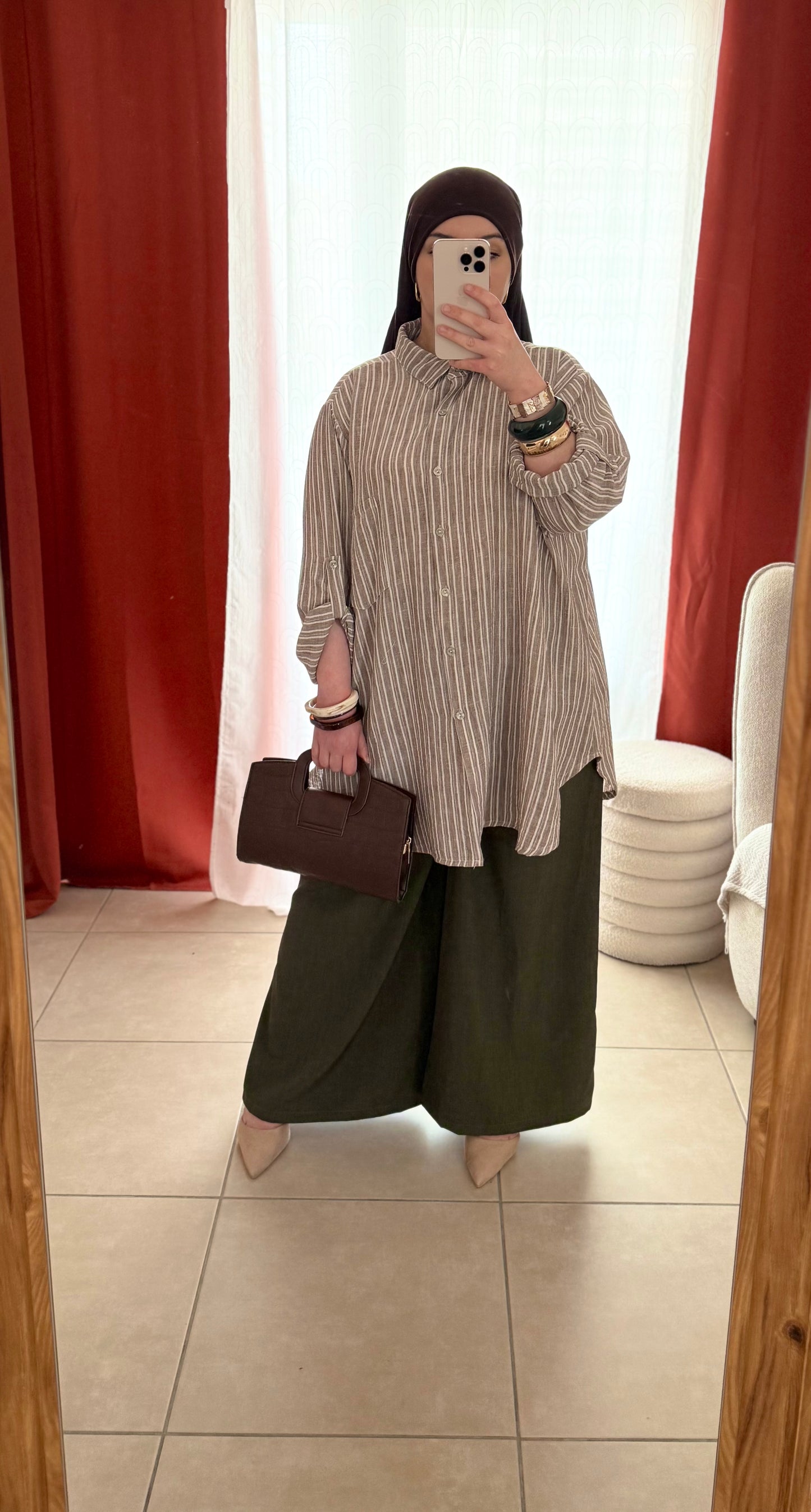 Chemise Oversize à Rayures - Beige / CO105