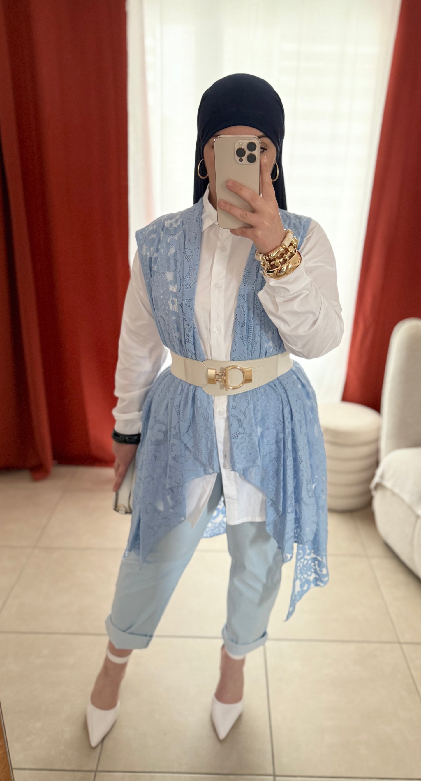 Gilet Long en Dentelle - Bleu ciel / GDB01