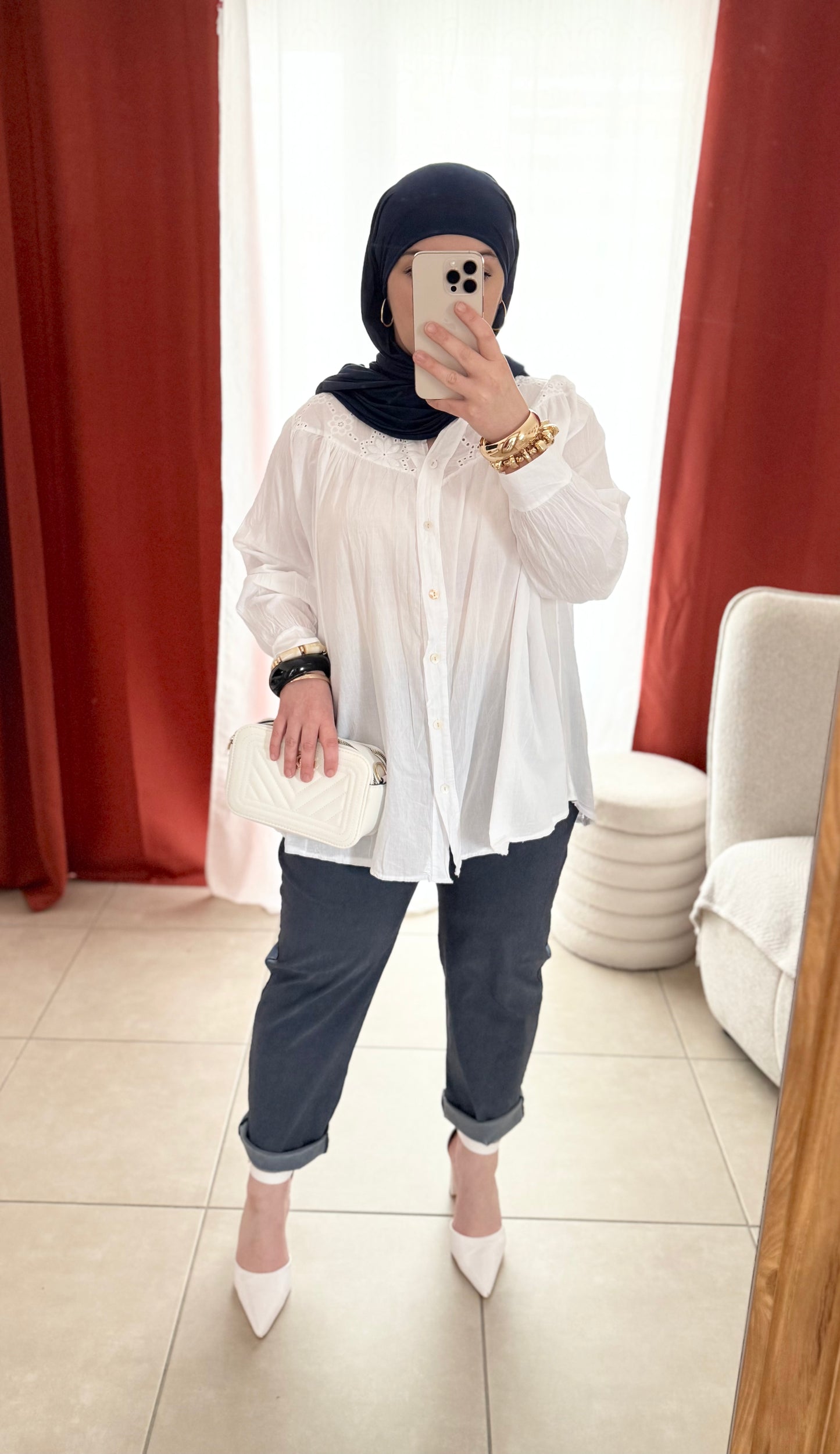 Blouse à Col Brodé - Blanc / BLB01