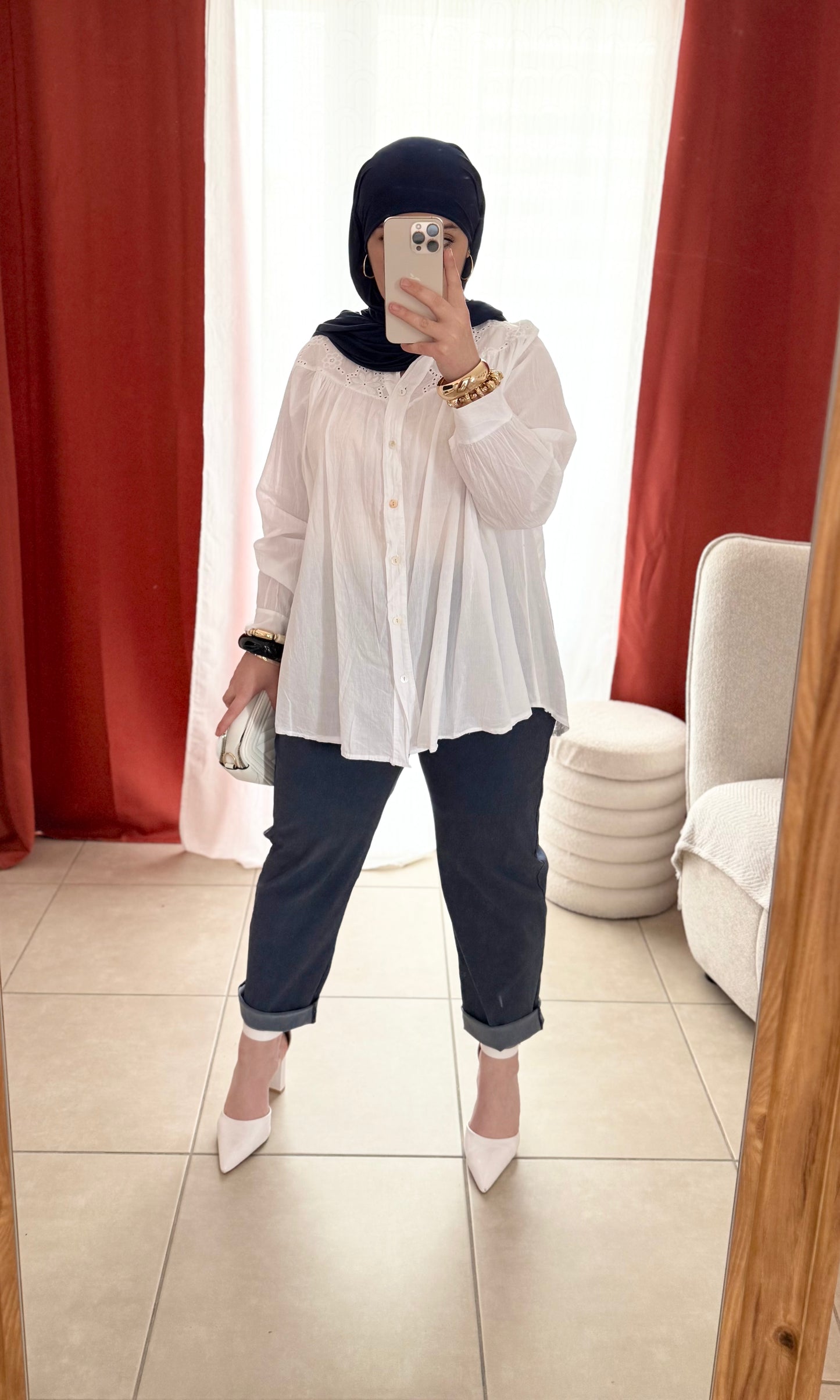 Blouse à Col Brodé - Blanc / BLB01