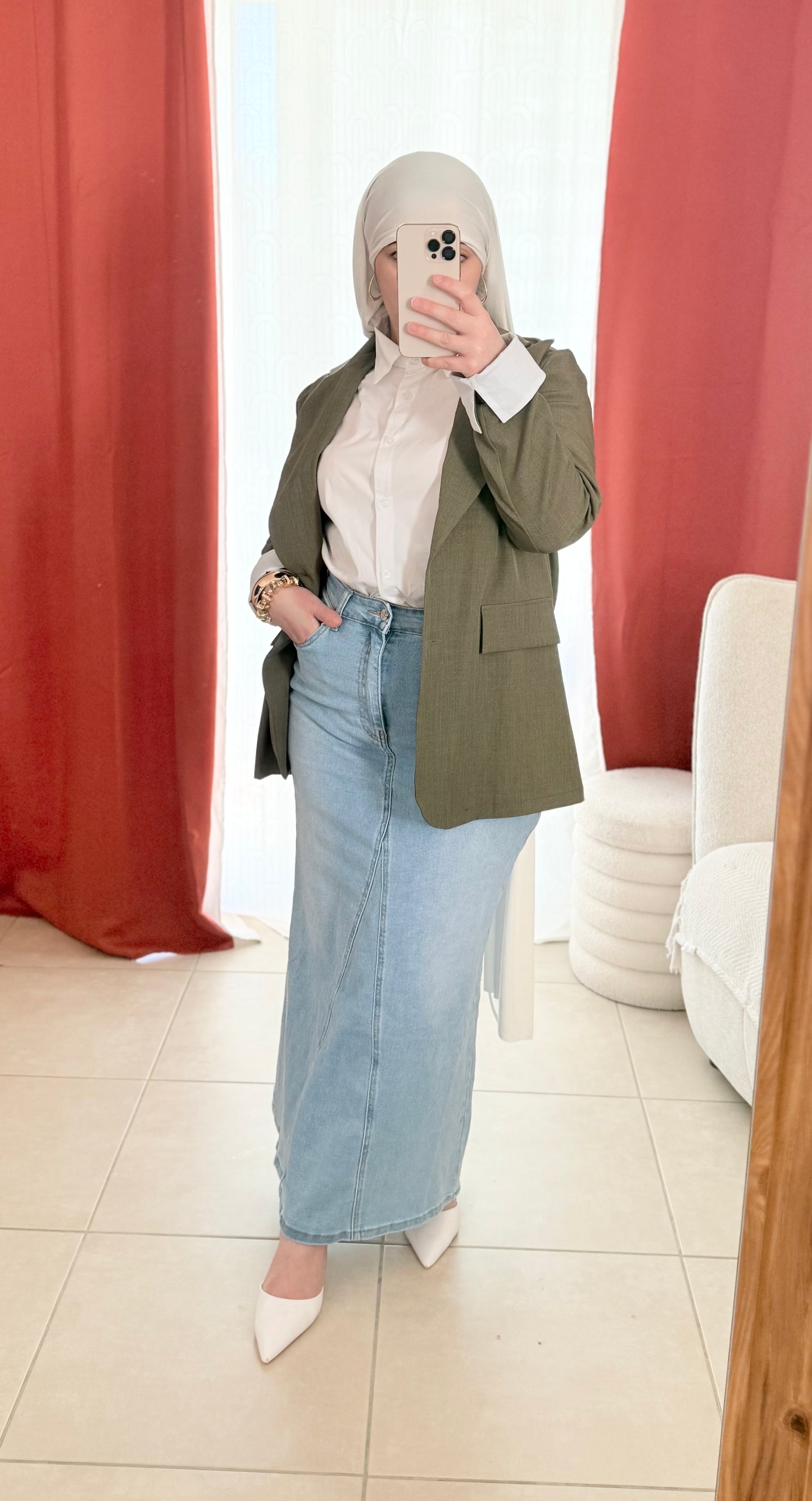 Blazer Structuré à Épaules Droites - Kaki / BLK01