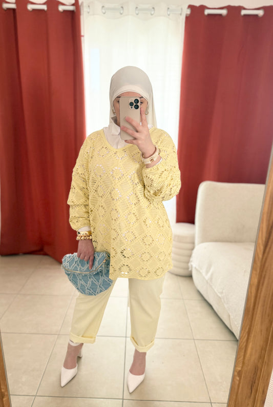 Pull Oversize en crochet - Jaune pastel / CRJ01
