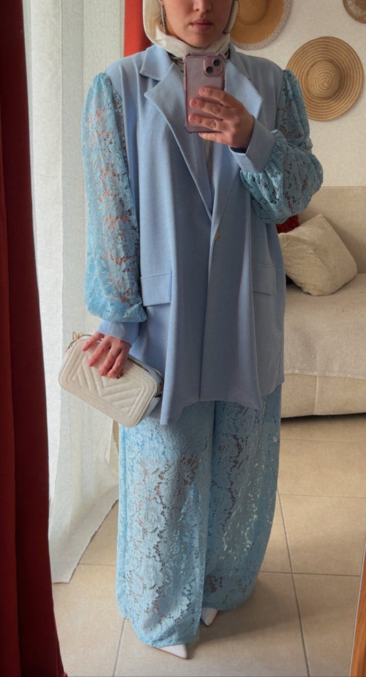 Veste Élégante à Manches Dentelle - Bleu Ciel / VLD01