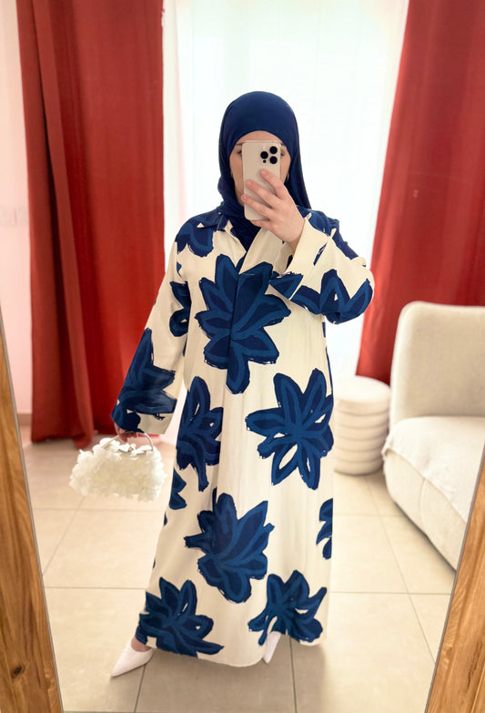 Robe Longue Imprimée Florale - Bleu / RB307