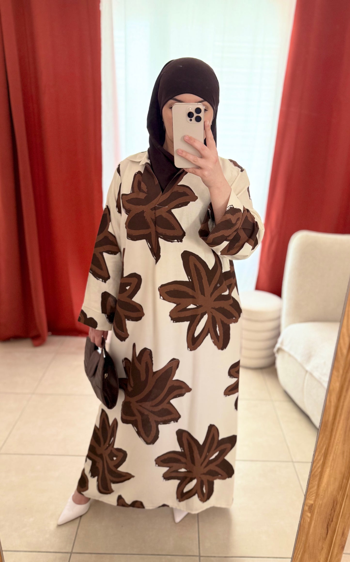 Robe Longue Imprimée Florale - Marron / RM307