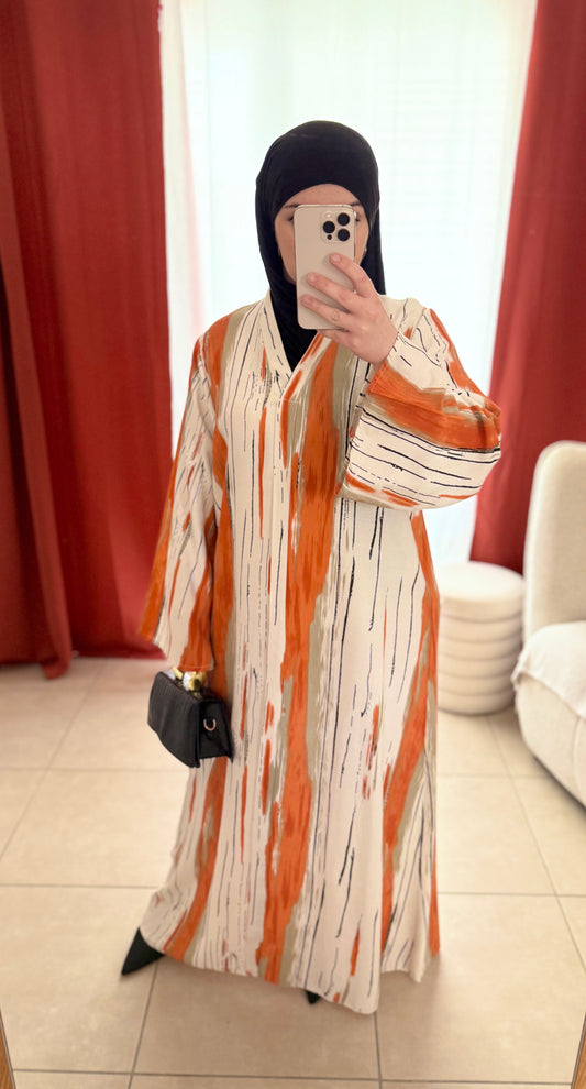 Robe Longue à Rayures - Orange / RO306