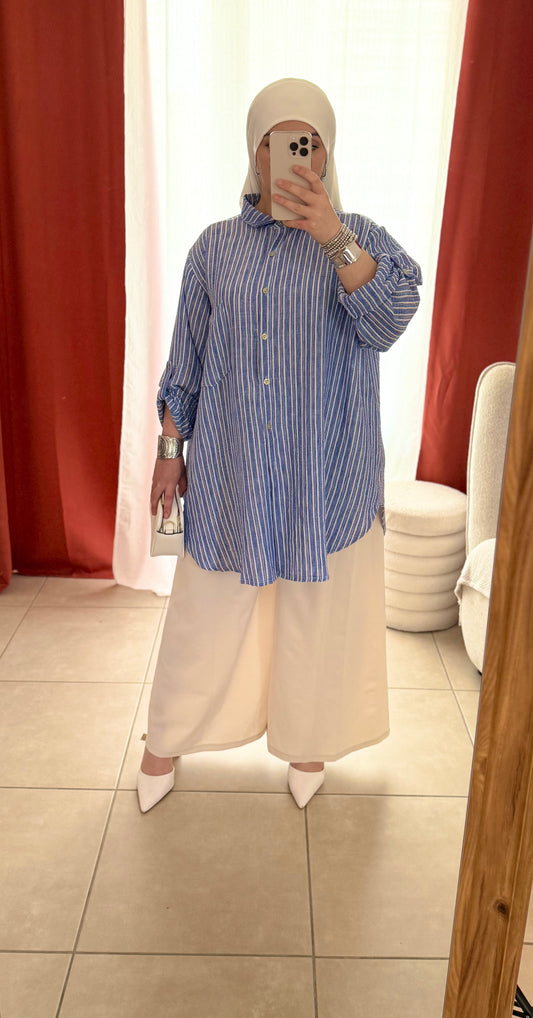 Pantalon Large Coupe Palazzo - Crème / PLZ01