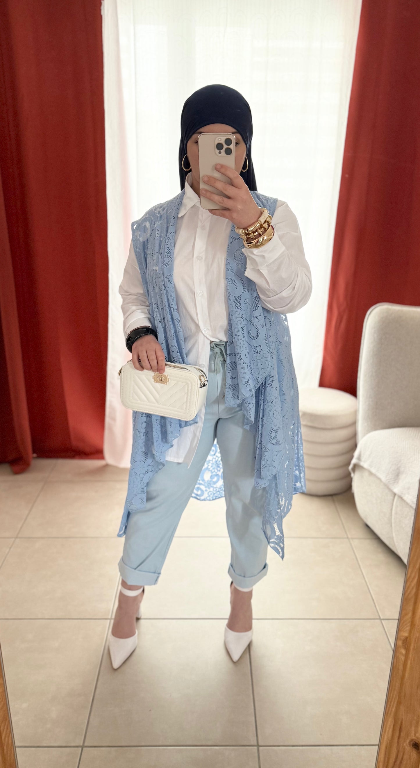 Gilet Long en Dentelle - Bleu ciel / GDB01