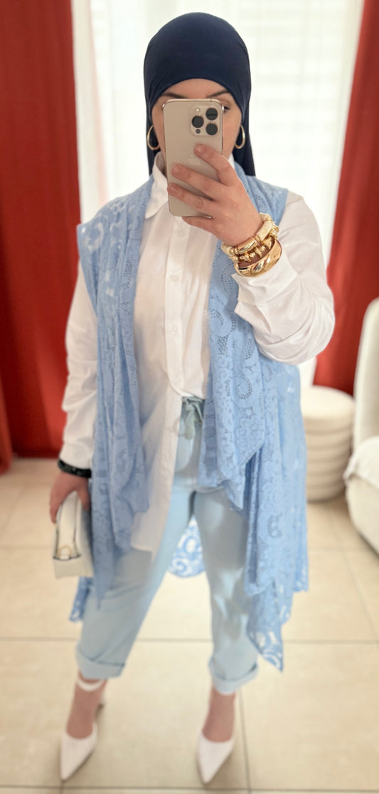 Gilet Long en Dentelle - Bleu ciel / GDB01
