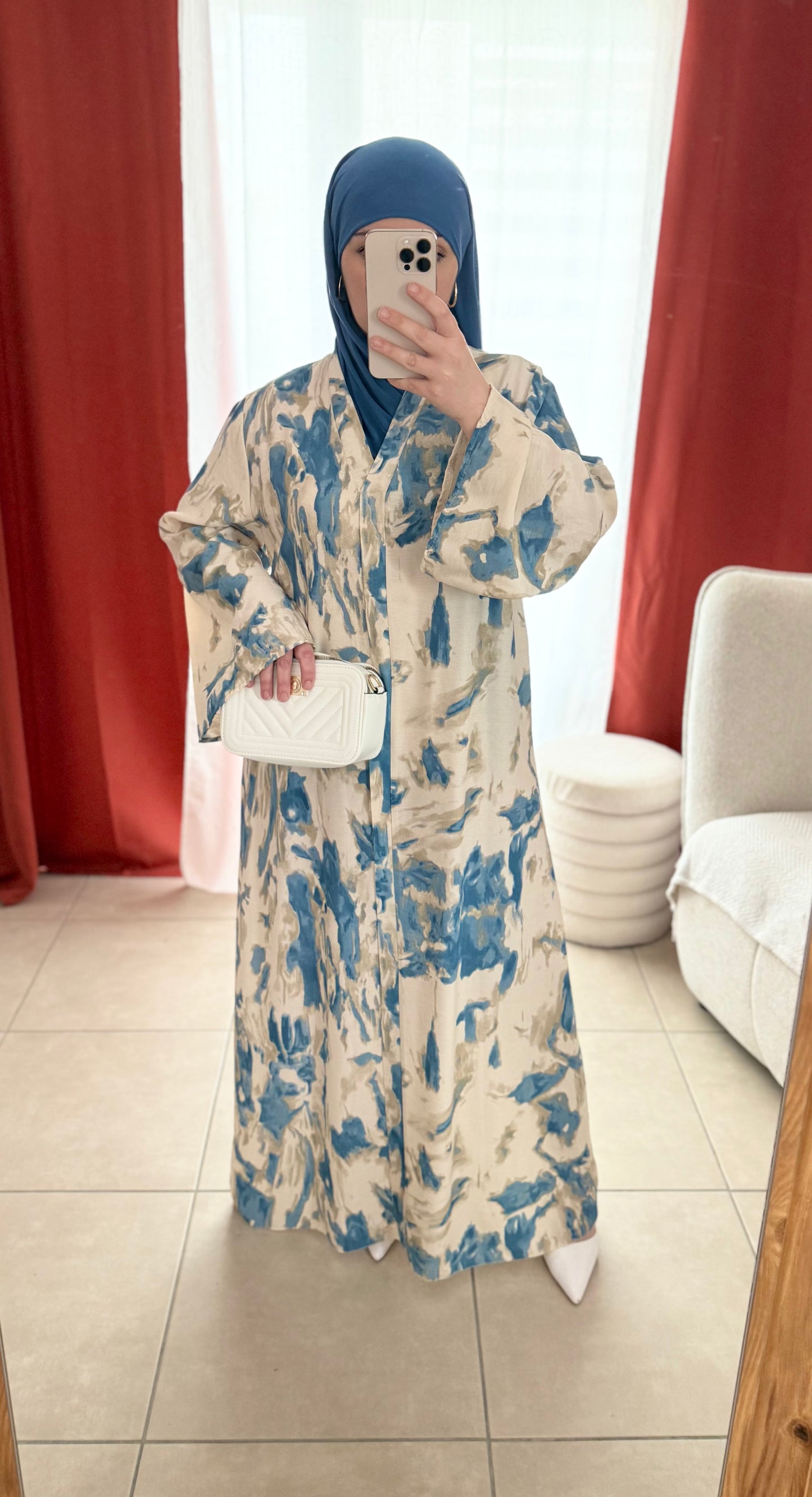 Robe Longue Beige Aquarelle Imprimée - Bleu et Vert / RLA01